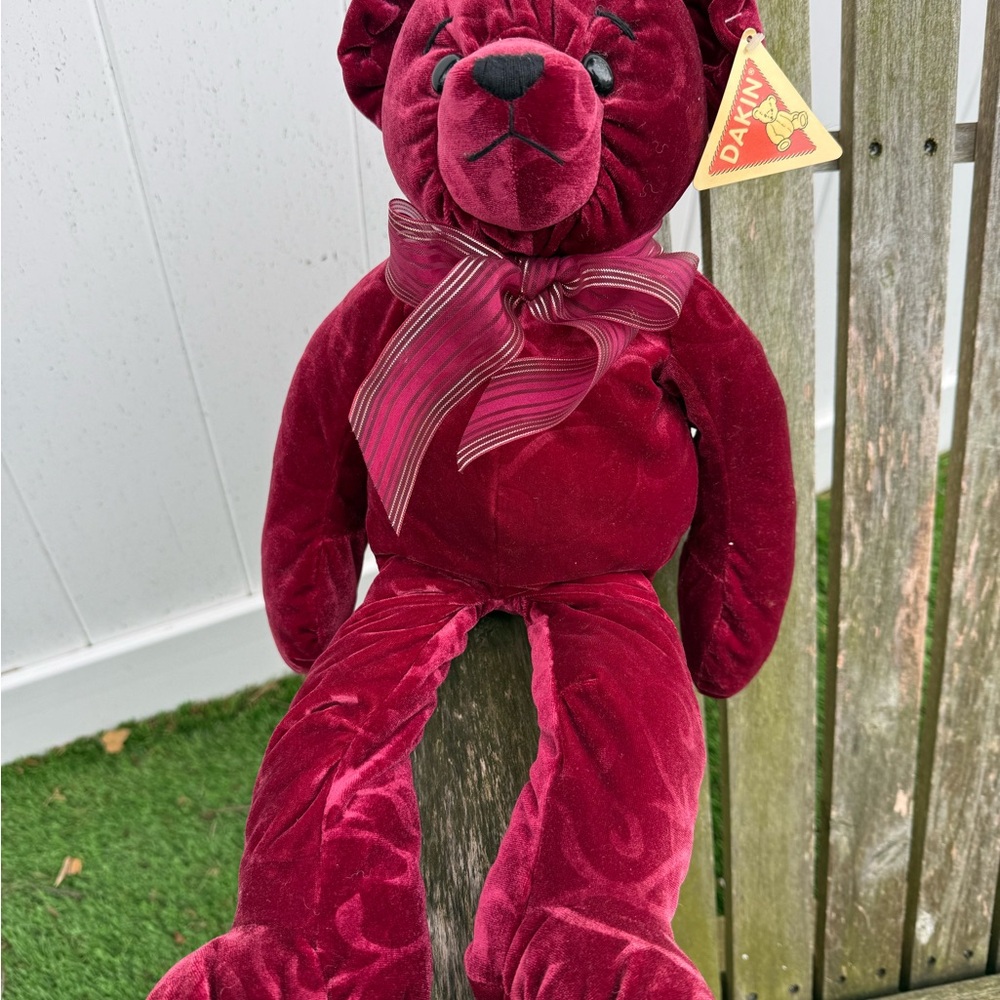 Dakin Stuffed Plush Red Embossed Velvet Velour Teddy Bear Swirl Heart NWT H